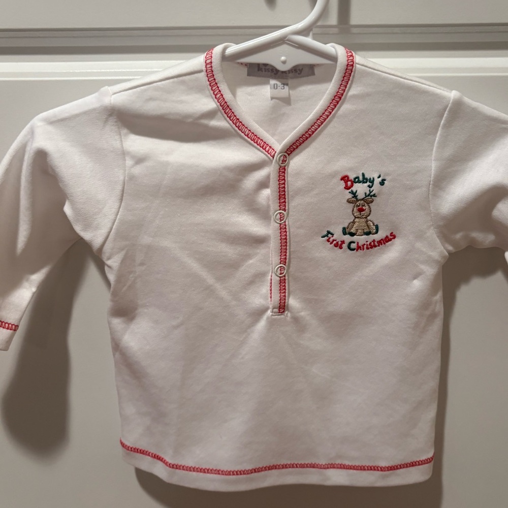 NWOT Kissy Kissy Baby's First Christmas White Long Sleeve Shirt Size 0-3M